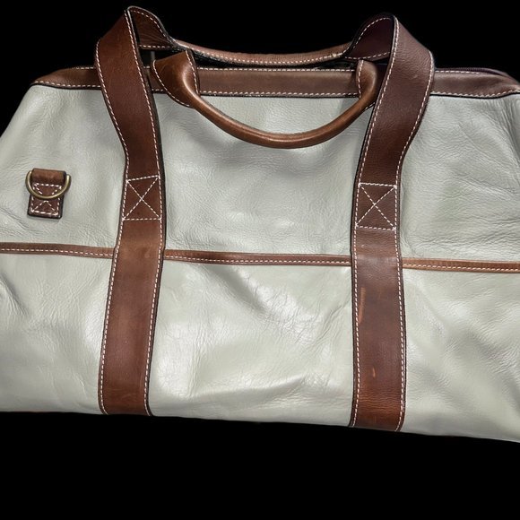 Vintage Latico Leathers Light Olive Green with Brown Duffle Travel Bag - Picture 3 of 7